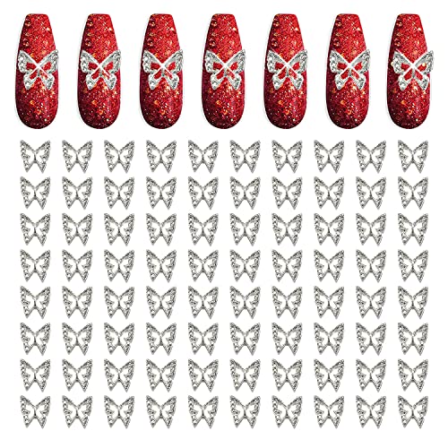 Xeaohesy 100pcs 3d Silver Butterfly Charmos de unhas pregos encantadores de borboleta prego encharms 3d encantos
