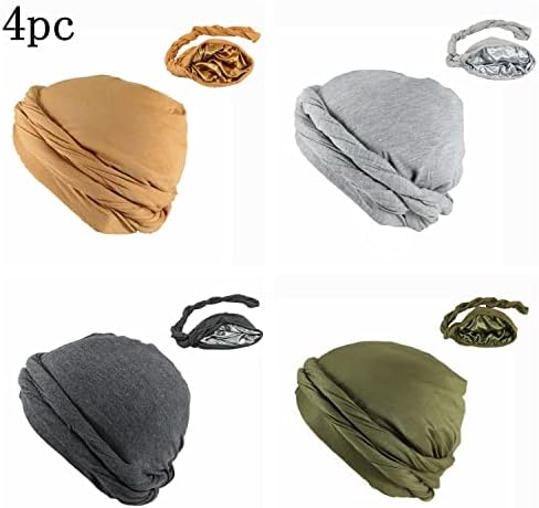 4 peças halo turbante durag para homens chapéu de cabeça de torção vintage envolta
