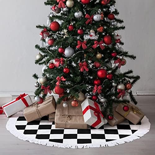 White Black Black Chiclered Christmas Tree Skirt Tree Base Tampa com borlas para festa de férias Decoração de