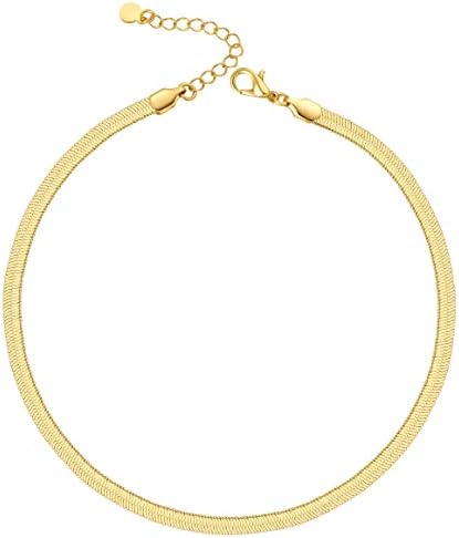 14K Gold banhado colar de gargantilha para mulheres meninas | Cadeia de cobras, link cubano, clipe de papel,