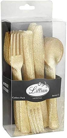 Coleta Lillian Caixa de talheres de plástico Caixa de combinação | Glitter de ouro | Pacote de 48