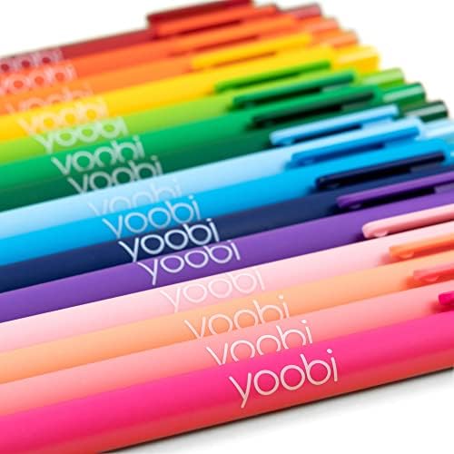 Yoobi Gel Pen Gel Pen, 18 cores brilhantes, ponto de 1,00 mm para escola ou escritório, canetas retráteis, aderência confortável e tração suave
