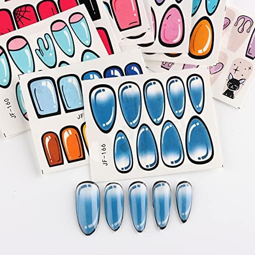 12pcs coloridos adesivos de arte de unha francesa adesivos cômicos adesivos de água unhas adesivos de desenho animado