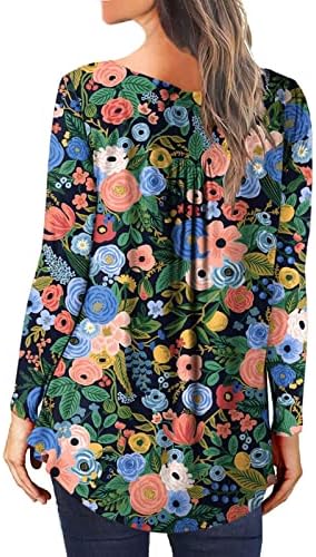 Womens Spring Fashion 2022 Tunic Tops Hide Belly Long Flowy Henley Tshirt Fashion Fashion Floral Casual Bloups for Leggings