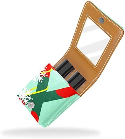 Bolsa de batom de batom de maquiagem de oryuekan com espelho portátil de armazenamento de batom portátil Organizador de armazenamento de brilho labial, desenho animado de Natal Larde X Letter X