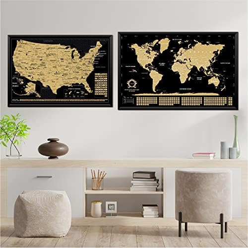 2 em 1 Conjunto de presentes - arranhando o mapa do mundo e arranhe o mapa dos EUA - Fácil de enquadrar o mundo