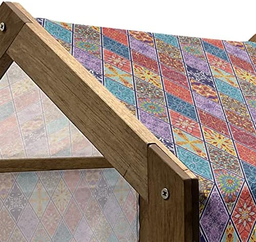 Casa de animais de estimação de madeira geométrica lunarável, mega geométrica de mosaico diagonal geométrico
