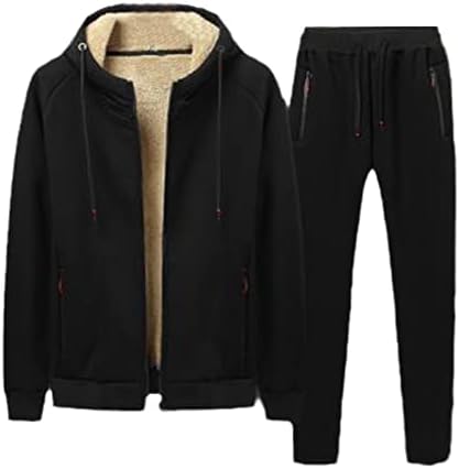 Homens definido Cordeiro de casaco espesso quente+calças conjuntos de cashmere capuzes de zíper traje esportivo de traje plus size