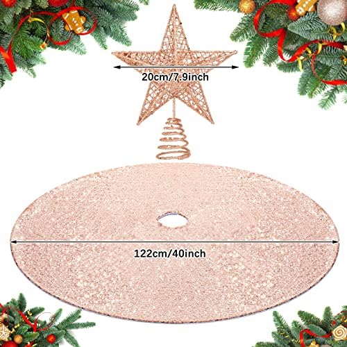 Salia de árvore de natal de 48 polegadas de 20 cm de tampo, reluzente decoração de ouro rosa decoração de natal