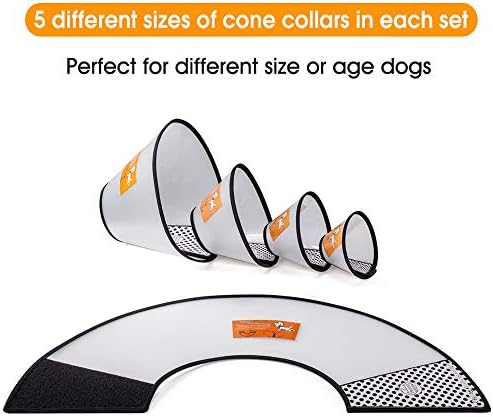 Colar de cone de cachorro fezep, 5 pcs colares protetores ajustáveis ​​para cães de estimação e gato, recuperação