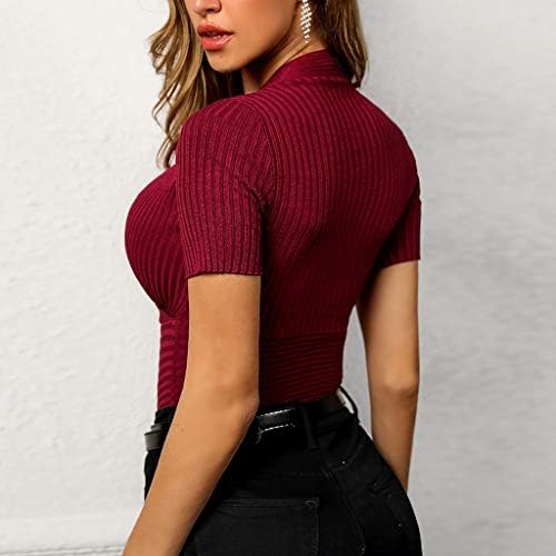 Tops femininos para o verão 2023 Sexy Casual Solid V pescoço diário Tops de camisa de férias de tricô diário