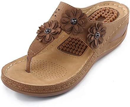 Sandálias de lascas de cunha feminina com arco Suporte Summer Confortável plataforma Bohemia Sapatos planos Loop