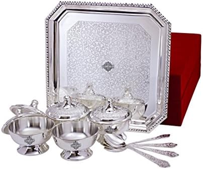Indian Art Villa Silver Plated Beetel Bowl com colher e bandeja, utensílios de mesa Diwali Gift Set, pacote