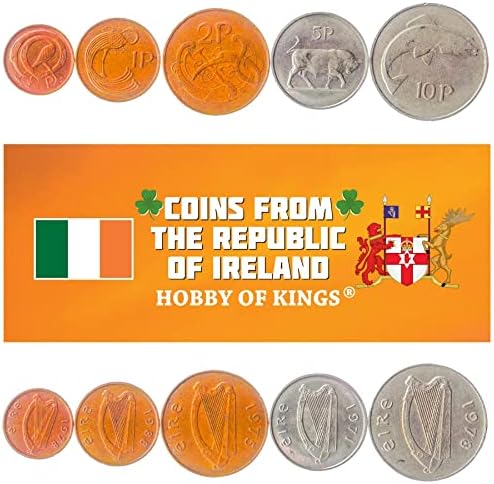 6 moedas da Irlanda | Coleção Irish Coin Set 1/2 Leat Pingin 1 Pingin 3d Leat Reul 6d Reul 1