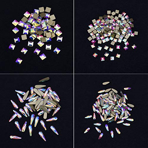 240pcs Popular 12 estilos cristais planos tamanhos de mistura Multi -formas Cristal de vidro