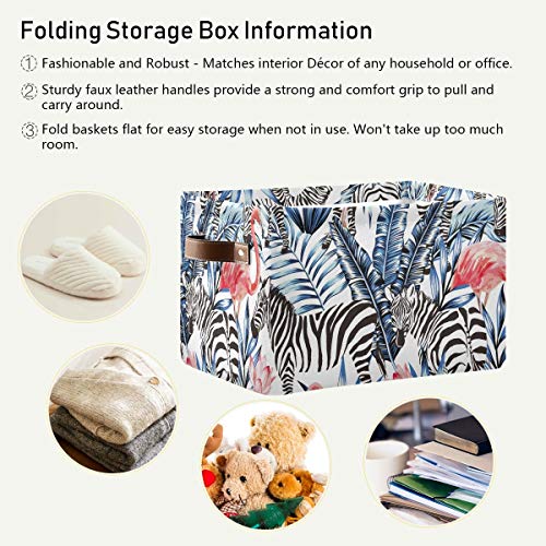 Tecido retangular de lona de zebra de lixeira de armazenamento com alças - cesta de armazenamento