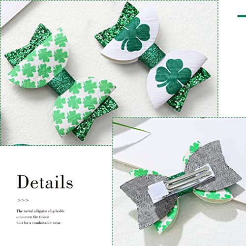 Jeairts St. Patrick's Day Bow Clips Glitter Green Shamrock Hair Pins Irish Lucky Clover Barrettes Capace