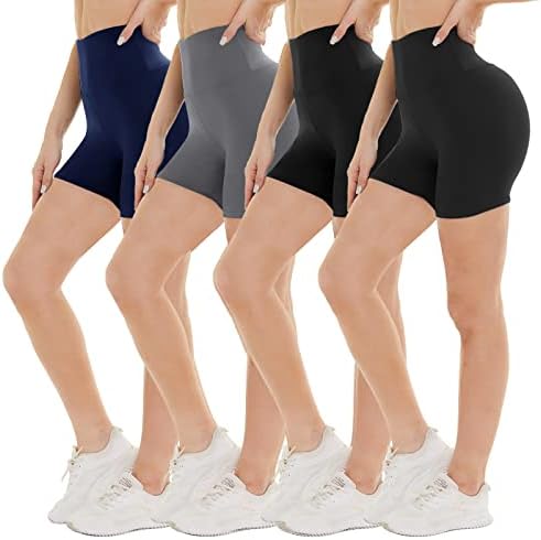 Nexiepoch 4 shorts de moto de pacote para mulheres na cintura alta - shorts de ioga preta de spandex macio de 5 de 5 para o treino atlético de verão