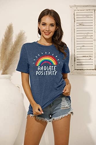Camisa do orgulho mulheres irradiarem positividade camiseta arco-íris letra engraçada imprimir tee gráfica