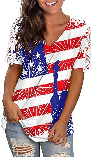 4 de julho Camisas femininas Camisetas de bandeira americana de verão tops casuais de manga curta camiseta