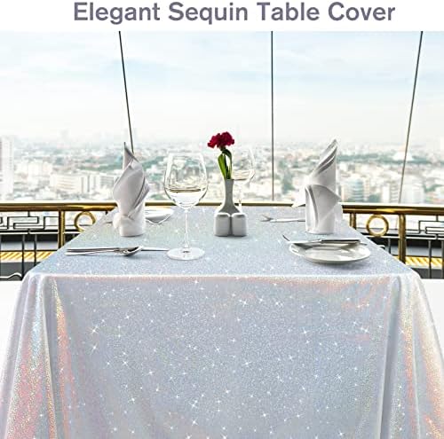 McEast 2 pacotes de toalhas de mesa Glitter tabela de mesa de mesa 84 x 58 polegadas Sparkly Wedding Tonela Tolera de mesa de mesa lisa Bright Table Retângulo Decoração de mesa para banquetes de casamento Eventos de festa, prata