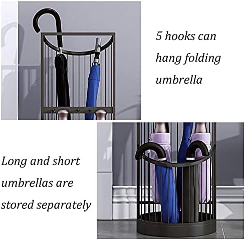 Omoons Umbrella Stand, Umbrella Stand Heavy Metal Hollowout Gubla Casket com ganchos, pode armazenar