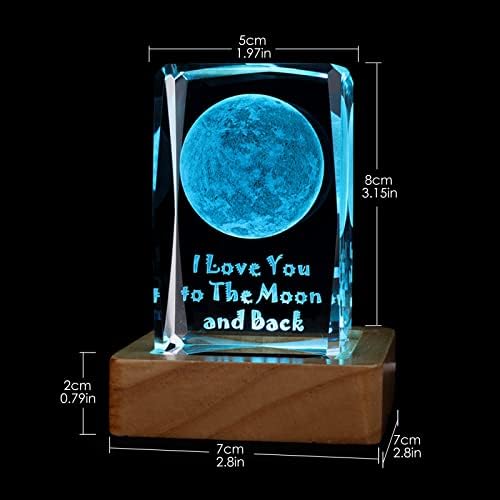 Papiza Crystal Glass Cube Art With Stand - 3D Lua Crystal Ball com Base LED colorida - Valentins Mães Presentes