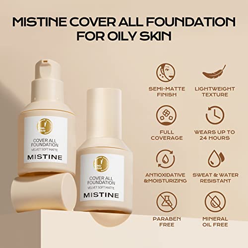 Fundação Líquida de Mistina Fundação de cobertura completa para a pele oleosa, base de maquiagem