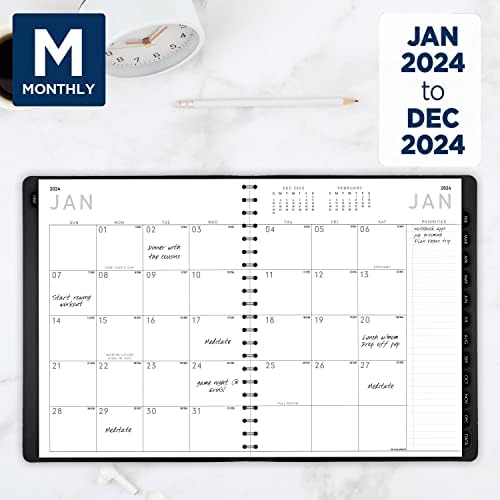 Atualmente, o planejador semanal e mensal de 2024, 8-1/4 x 11, grande, contemporâneo, preto