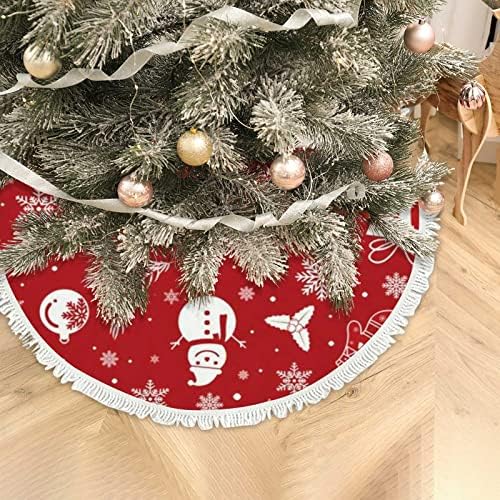 Saia de árvore de Natal 48 polegadas com borlas Red White Christmas Elements Decor de Natal para festa