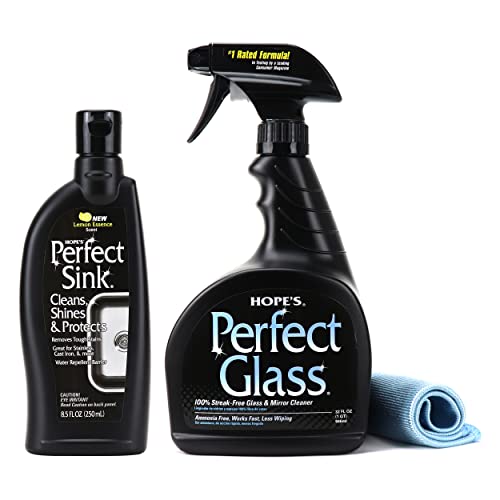 Limpador e polimento de pia perfeitos da Hope, 8,5 fl oz e spray de limpador de vidro perfeito
