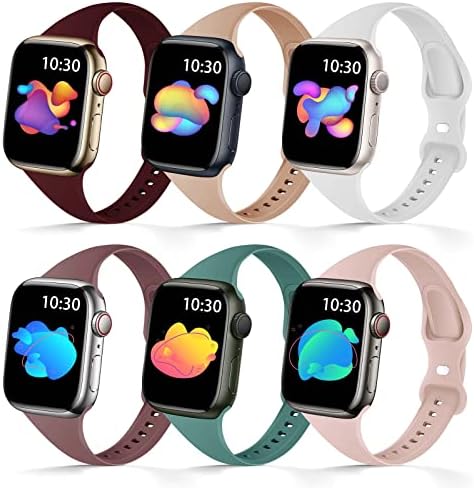 AUSOJOY 6 pacotes compatíveis com banda slim do Apple Watch, Silicone Sport Band Substitui