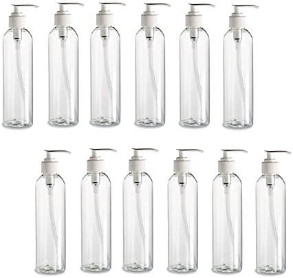 12 pacote - 8 oz - Garrafas plásticas de Cosmo Clear - Bomba branca - para óleos essenciais, perfumes,