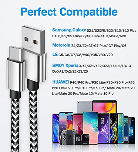 USB C CABO 2PACK 6 pés 10 pés Charging Rápido Cabo de carregamento de telefone do tipo C para Samsung