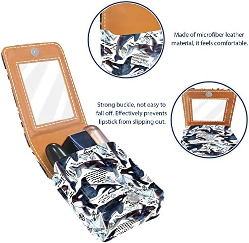 Caixa de batom de maquiagem de couro de tubarão do ártico em aquarela com espelho mini saco de maquiagem diariamente