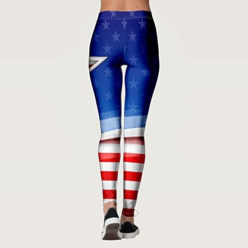 4 de julho de altas perneiras de cintura para mulheres bandeira dos EUA Executando leggings de