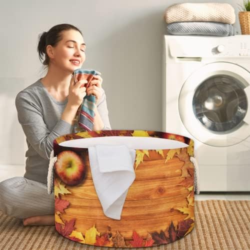 Ação de Graças folhas de madeira Autumn Grande cestas redondas para cestas de lavanderia de armazenamento