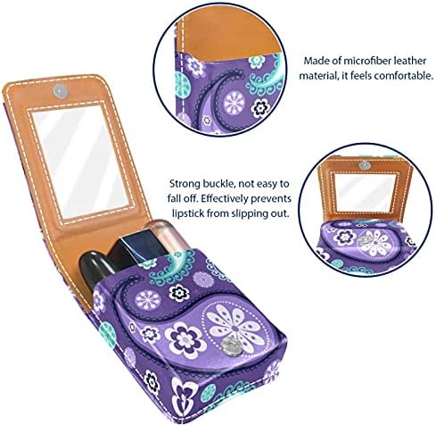 Purple Flowers Lip Gloss Holder Lipstick Case de maquiagem portátil Bolsa de viagem Lipstick Case com Mini Mini