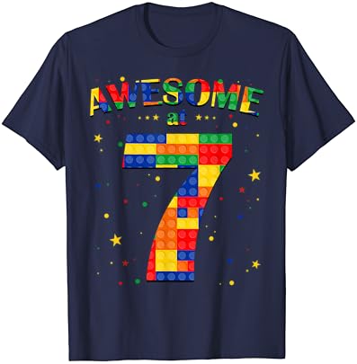 Bloco de construção Bricks Awesome na camiseta de 7 anos de aniversário