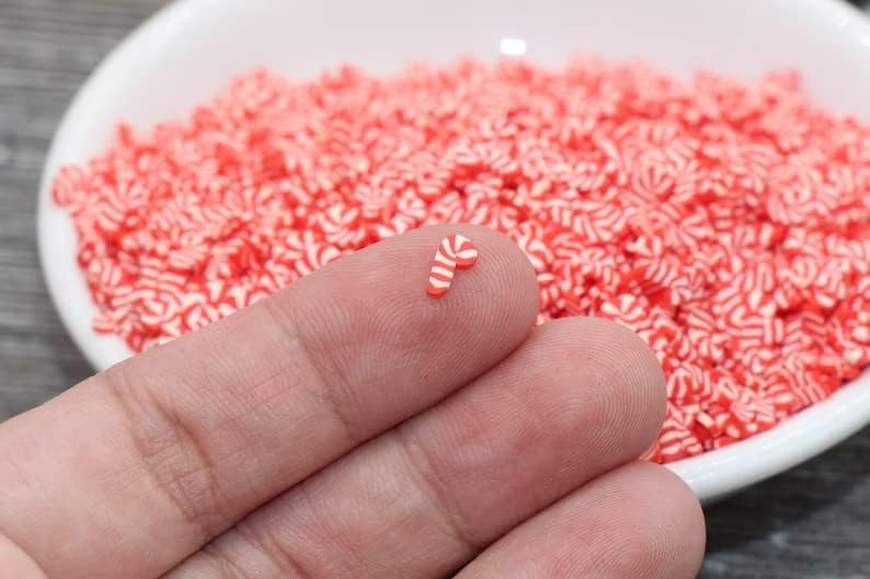 Candy Cane Peppermint Christmas Polymer Clay Fatias fofas, fatias de FIMO de Natal, Sprinkles