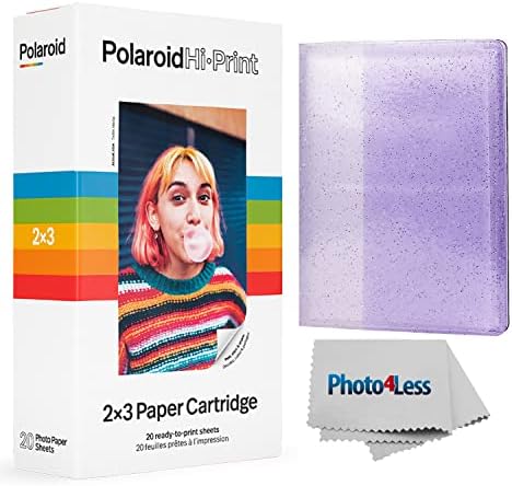Polaroid Hi-Print 2x3 Cartucho de papel 20 folhas + Álbum roxo possui 64 fotos