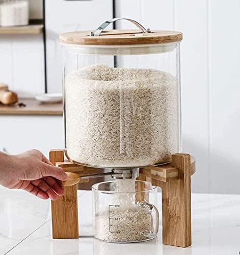 Dispensador de arroz Prabos e recipiente de cereais, recipiente de farinha e cereal com tampa hermética e suporte