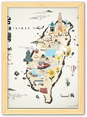 MCJS MAPA TAIWAN Travel apresenta pintura de madeira decorativa Decoração de imagem Home Frame A4