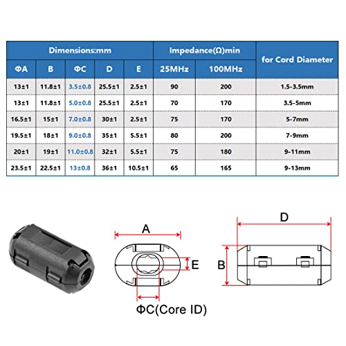 UXCELL 3,5 mm Ferrite Cores Ring Clip-On RFI EMI Ruído Suppression Filtro Cable, preto 10pcs