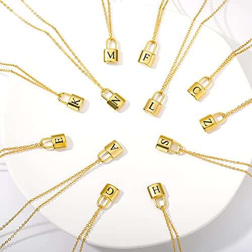 T3Store Tiny A-Z Letter Square Lock Pingnd Pingnd Chain Gold Chain Padlock para mulheres Acessórias de