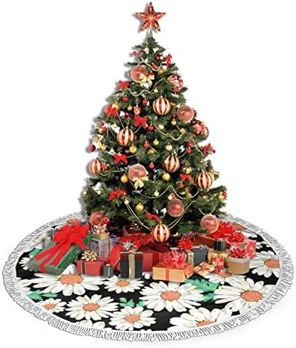 Daisy Flower Pattern Salia de árvore de Natal, manta de saia de árvore de Natal com borla para decoração