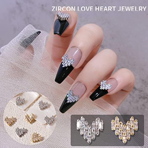 Chengzui Heart Unh Nail Zircon Diamonds Charms Metal Gems Stones para UNID Art Beauty Designs Decorações
