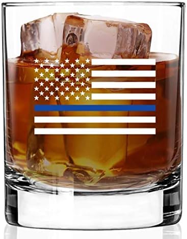 Lucky Shot - American USA Flag With Blue Line Design Whisky Glass | Constituição dos Estados Unidos e nós, o povo | Óculos de pedras antiquadas | Presentes patrióticos de óculos de uísque | Presente para homens