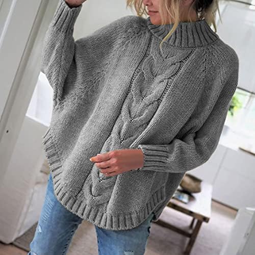 Sweater de gola alta feminino Moda de cor sólida mangas compridas Waffle casual malha smock knitwear tops