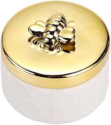 Caixa de jóias de cerâmica de Hipiwe com tampa de abelha dourada - pequenas jóias exibições de jóias Organizador